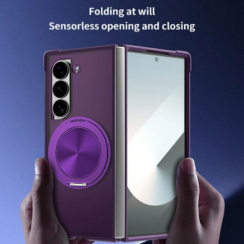 For Samsung Galaxy Z Fold6 5G Magnetic Case CD Vein Kickstand TPU + PC Phone Cover - Purple - 6