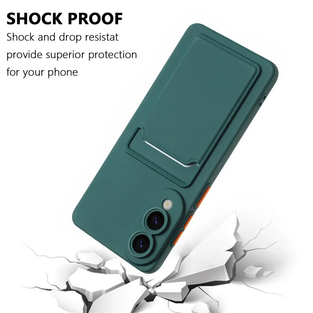 For Samsung Galaxy S25 Edge Case Card Slot Matte Fingerprint-Free Back Cover - Green - 5