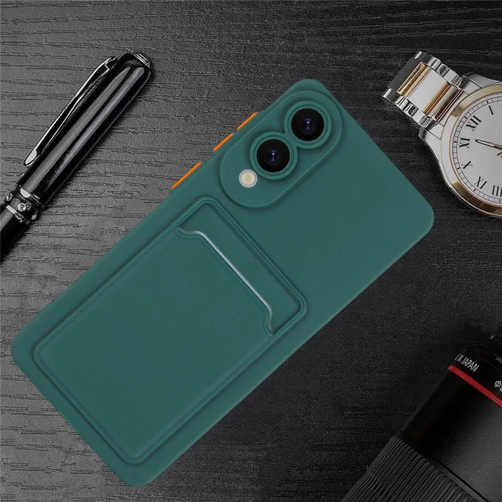 For Samsung Galaxy S25 Edge Case Card Slot Matte Fingerprint-Free Back Cover - Green - 6