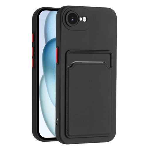 For iPhone 17e / 16e Case Card Slot Matte Fingerprint-Free Back Cover - Black - 1