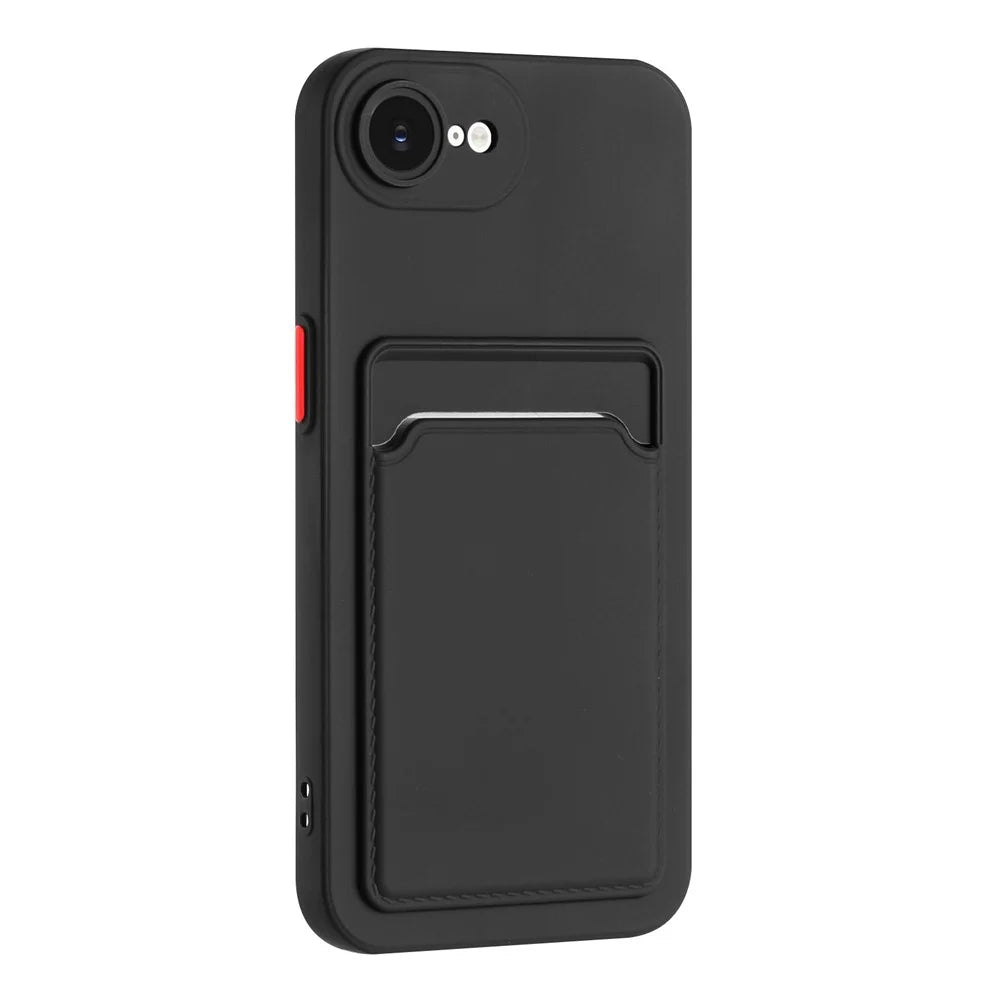 For iPhone 17e / 16e Case Card Slot Matte Fingerprint-Free Back Cover - Black - 2