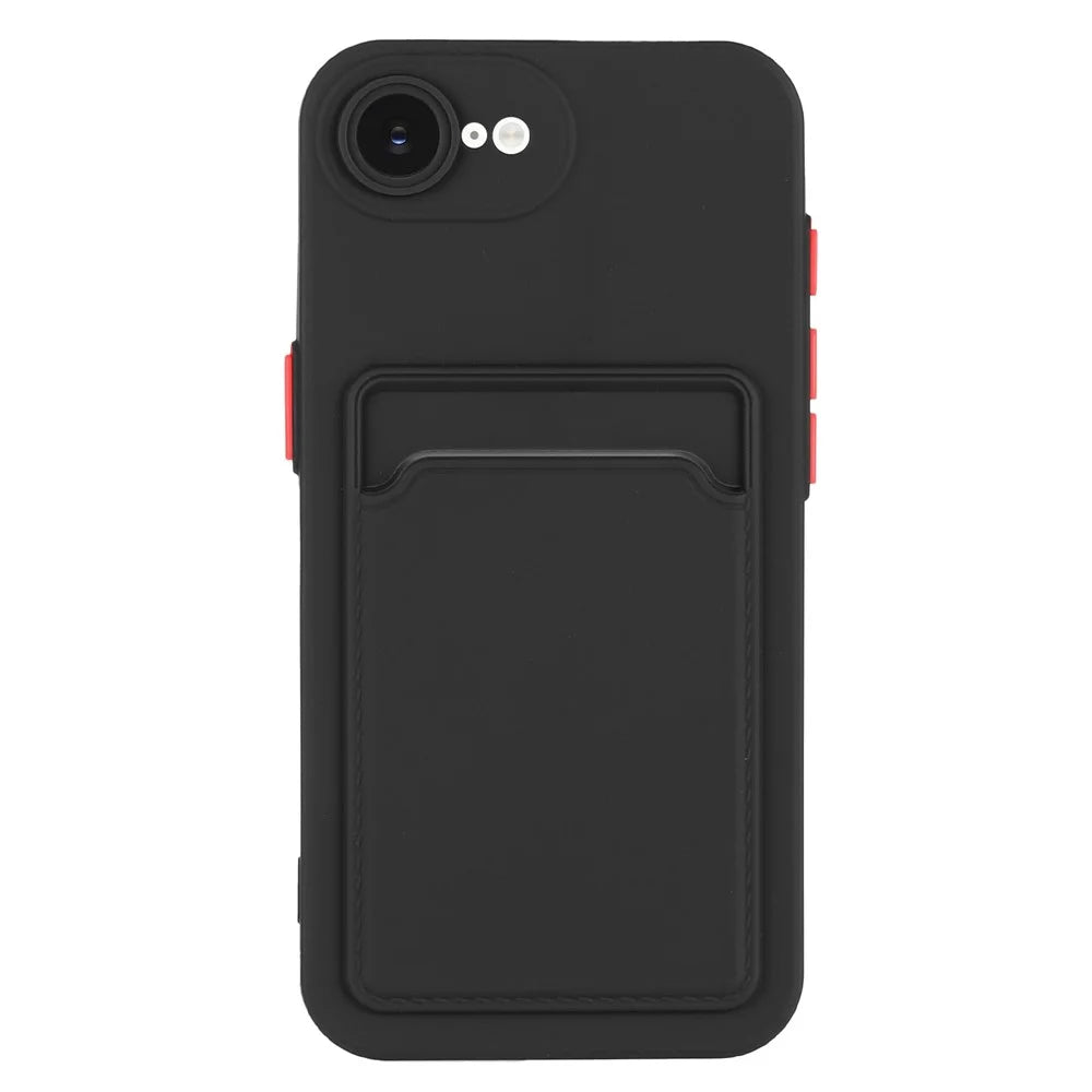 For iPhone 17e / 16e Case Card Slot Matte Fingerprint-Free Back Cover - Black - 3