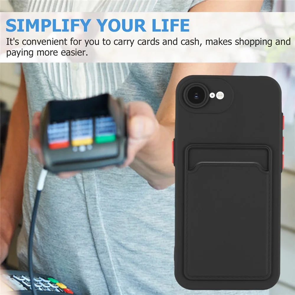 For iPhone 17e / 16e Case Card Slot Matte Fingerprint-Free Back Cover - Black - 4