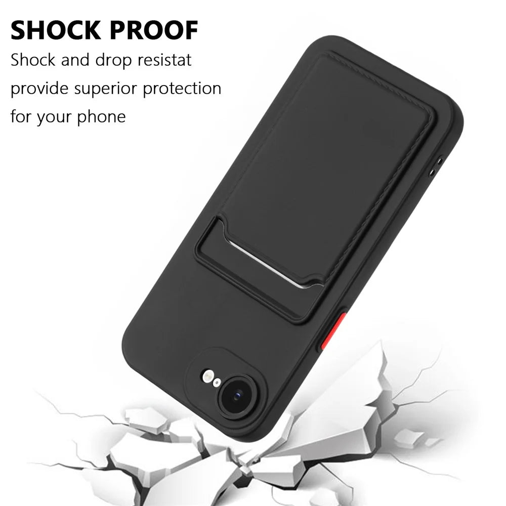 For iPhone 17e / 16e Case Card Slot Matte Fingerprint-Free Back Cover - Black - 5
