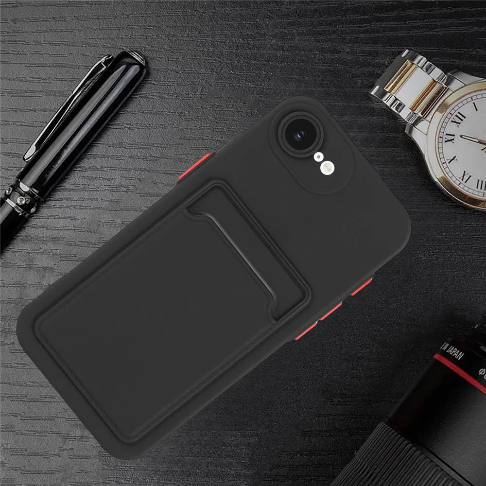 For iPhone 17e / 16e Case Card Slot Matte Fingerprint-Free Back Cover - Black - 6