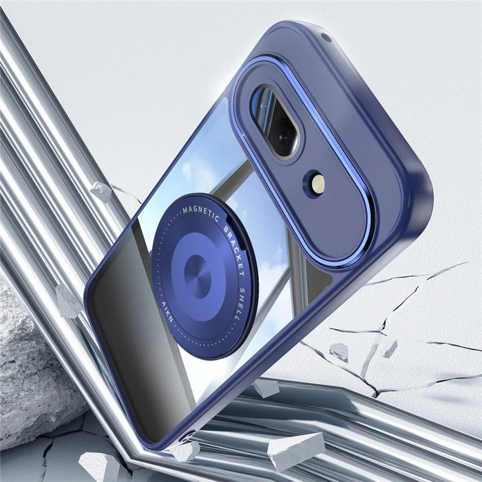 For Google Pixel 9a Magnetic Case PC + TPU Phone Cover with Rotating Metal Kickstand, Lens Protector - Blue - 5