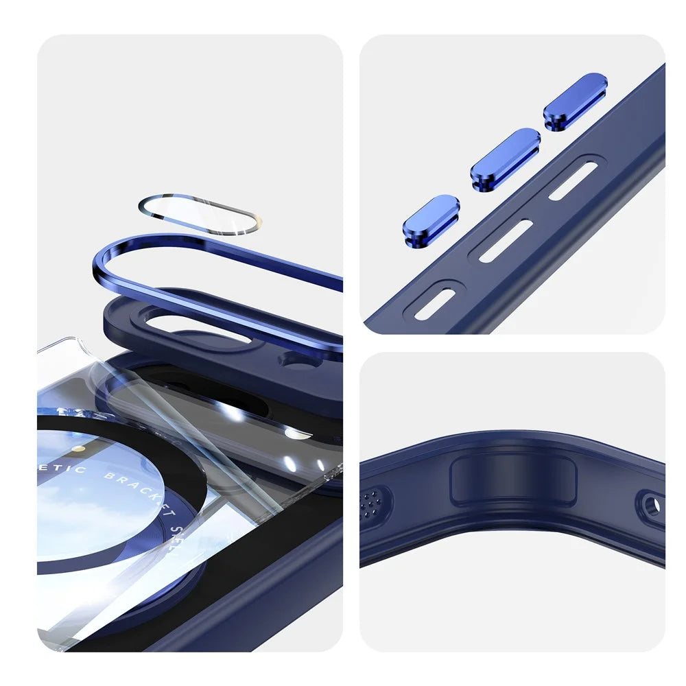 For Google Pixel 9a Magnetic Case PC + TPU Phone Cover with Rotating Metal Kickstand, Lens Protector - Blue - 6