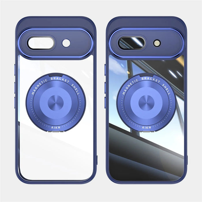 For Google Pixel 9a Magnetic Case PC + TPU Phone Cover with Rotating Metal Kickstand, Lens Protector - Blue - 7