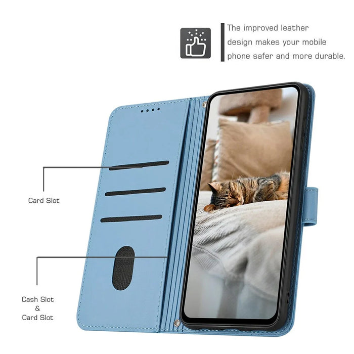 For Samsung Galaxy S25 Edge Wallet Case Cats Imprint Leather Phone Cover with Strap - Blue - 3