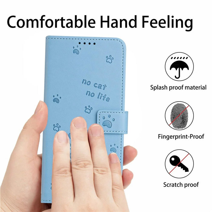 For Samsung Galaxy S25 Edge Wallet Case Cats Imprint Leather Phone Cover with Strap - Blue - 7