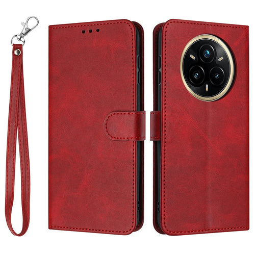 For Realme 14 Pro 5G Case Flip Stand PU Leather Wallet Phone Cover Calf Texture - Red - 1