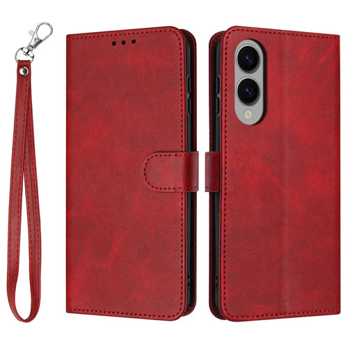 For Samsung Galaxy S25 Edge Case Flip Stand PU Leather Wallet Phone Cover Calf Texture - Red - 1