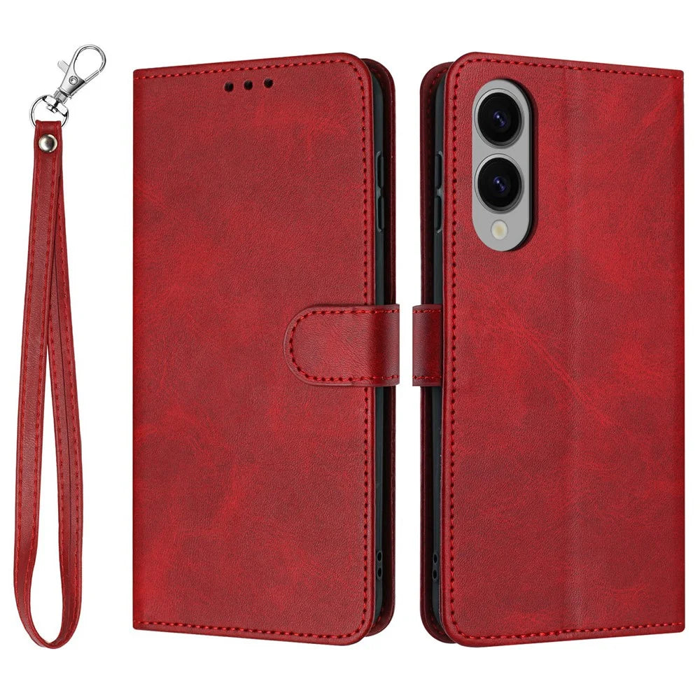 For Samsung Galaxy S25 Edge Case Flip Stand PU Leather Wallet Phone Cover Calf Texture - Red - 1