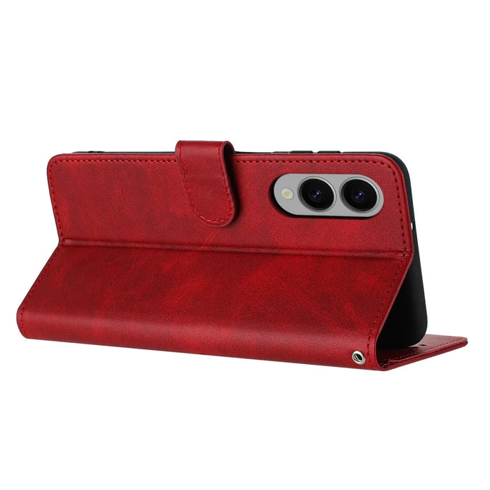 For Samsung Galaxy S25 Edge Case Flip Stand PU Leather Wallet Phone Cover Calf Texture - Red - 3