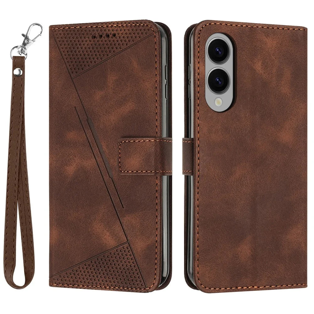 For Samsung Galaxy S25 Edge Case Handbag Imprinted Triangle Leather Phone Cover - Brown - 1