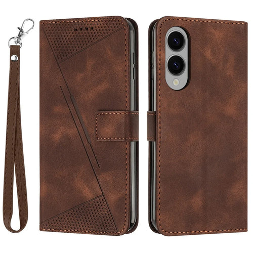 For Samsung Galaxy S25 Edge Case Handbag Imprinted Triangle Leather Phone Cover - Brown - 1