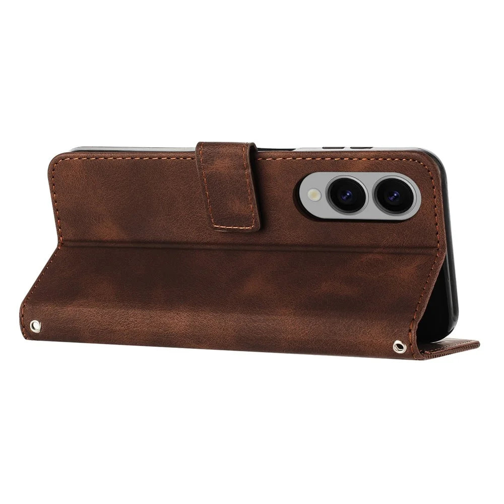 For Samsung Galaxy S25 Edge Case Handbag Imprinted Triangle Leather Phone Cover - Brown - 3