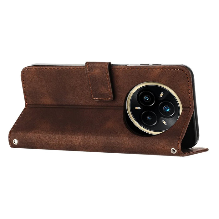 For Realme 14 Pro+ 5G Case Handbag Imprinted Triangle Leather Phone Cover - Brown - 3