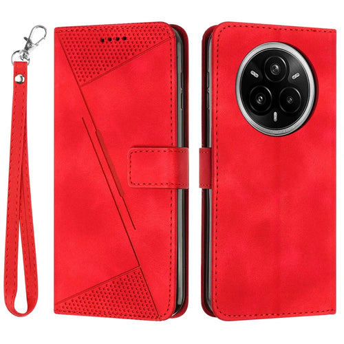 For Realme 14 Pro 5G Case Handbag Imprinted Triangle Leather Phone Cover - Red - 1
