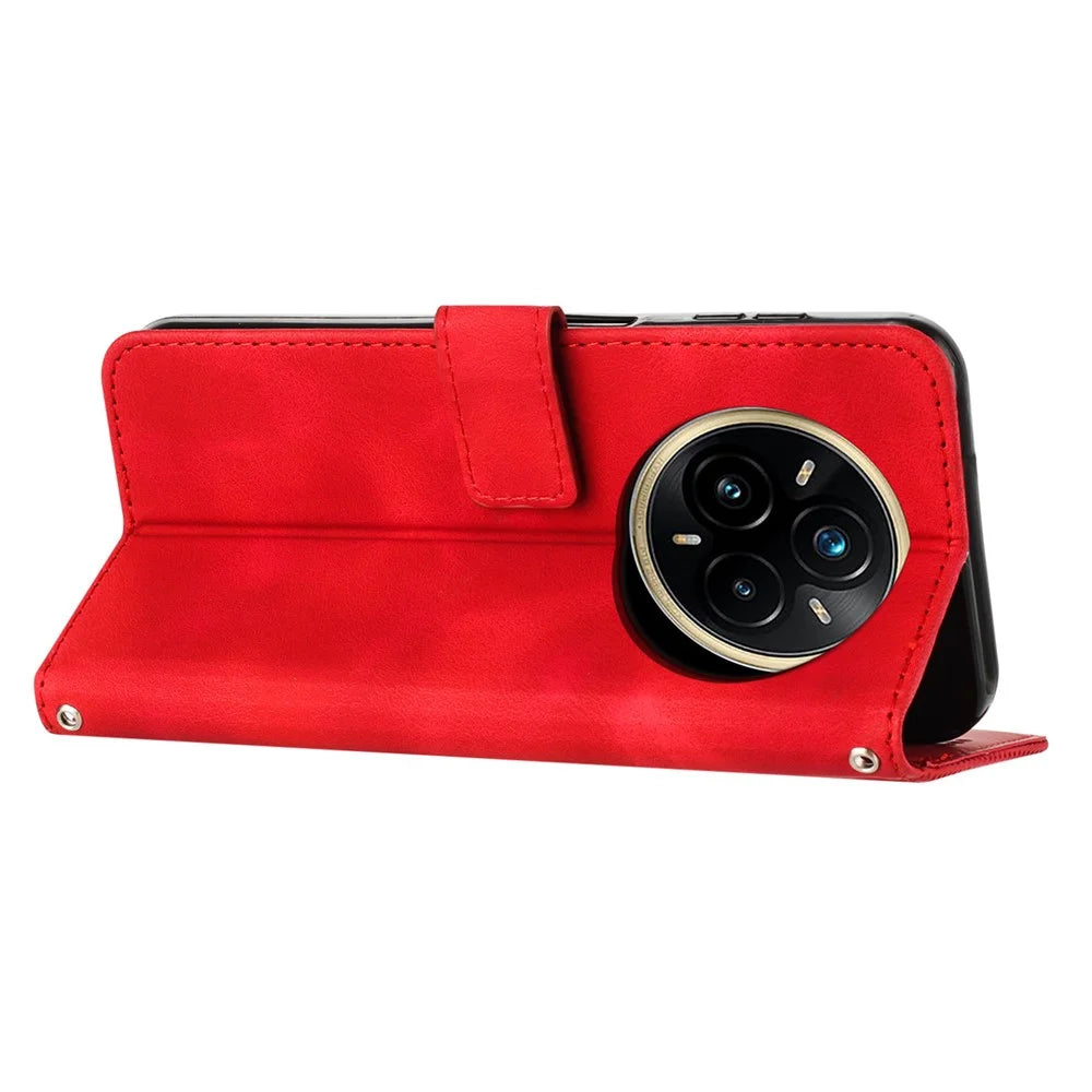 For Realme 14 Pro 5G Case Handbag Imprinted Triangle Leather Phone Cover - Red - 3