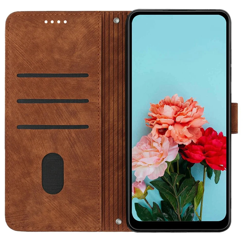 For vivo V50 5G Case Imprinted Lines Leather Phone Cover with Stand - Brown - 2