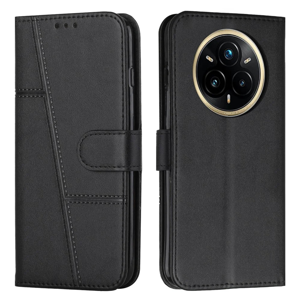 For Realme 14 Pro 5G Case Leather Stand Protective Phone Cover - Black - 1