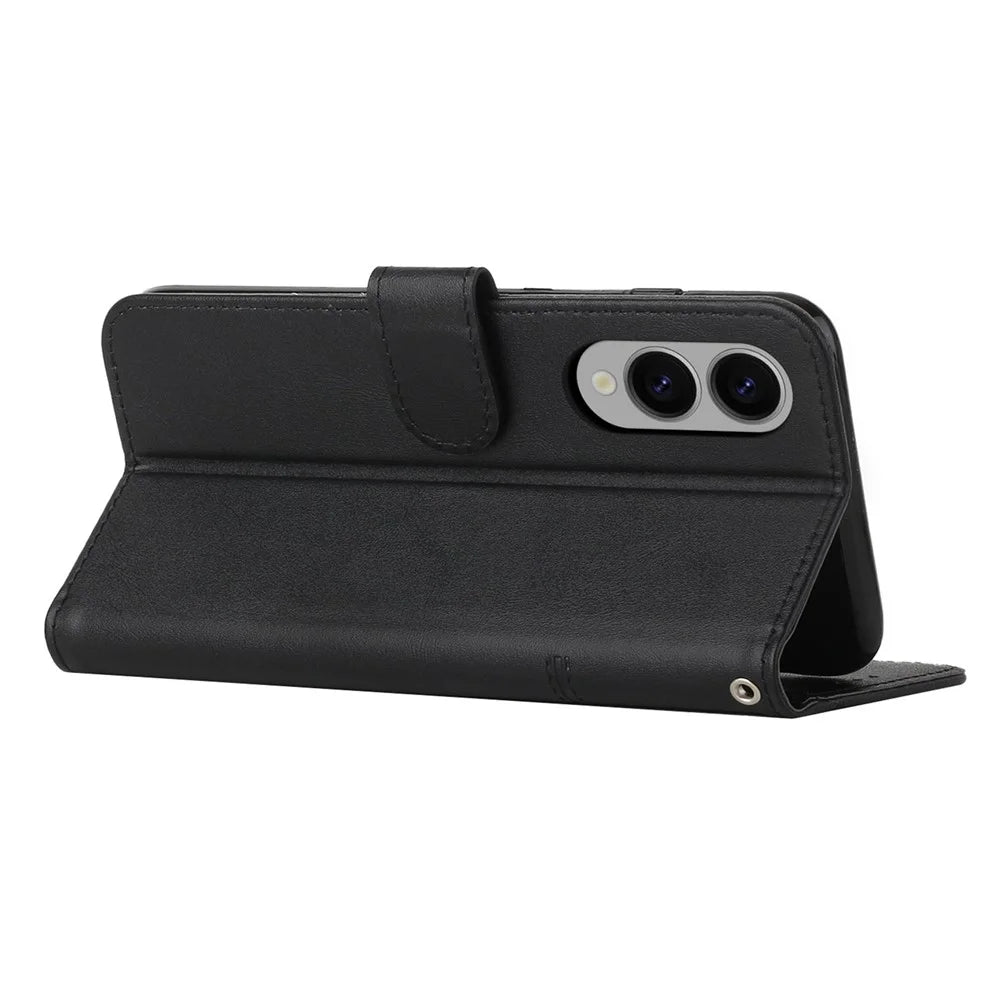 For Samsung Galaxy S25 Edge Case Leather Stand Protective Phone Cover - Black - 3