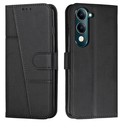 For vivo Y29s 5G  /  Y04 4G Case Leather Stand Protective Phone Cover - Black - 1