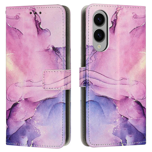 For Samsung Galaxy S25 Edge Stand Case Marble Pattern PU Leather Wallet Phone Cover - Purple - 1