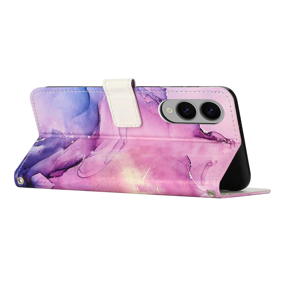 For Samsung Galaxy S25 Edge Stand Case Marble Pattern PU Leather Wallet Phone Cover - Purple - 3