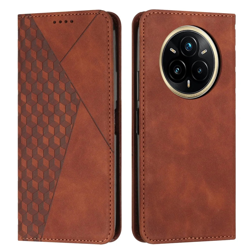 For Realme 14 Pro+ 5G Case Wallet Leather Phone Cover Pattern Imprinted - Brown - 1