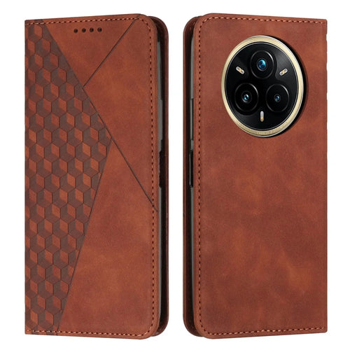 For Realme 14 Pro+ 5G Case Wallet Leather Phone Cover Pattern Imprinted - Brown - 1