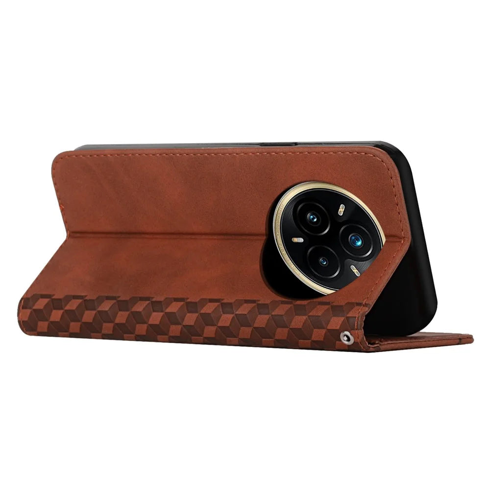 For Realme 14 Pro+ 5G Case Wallet Leather Phone Cover Pattern Imprinted - Brown - 3