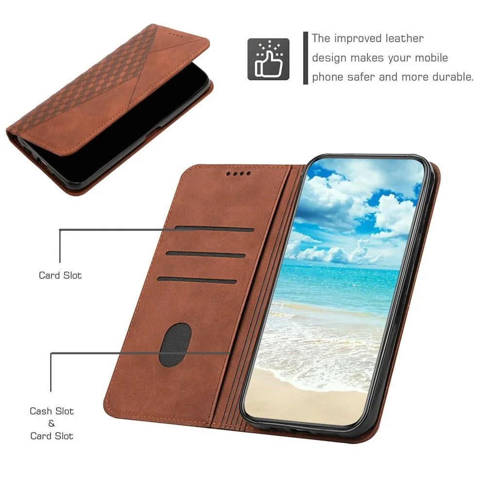 For Realme 14 Pro+ 5G Case Wallet Leather Phone Cover Pattern Imprinted - Brown - 6