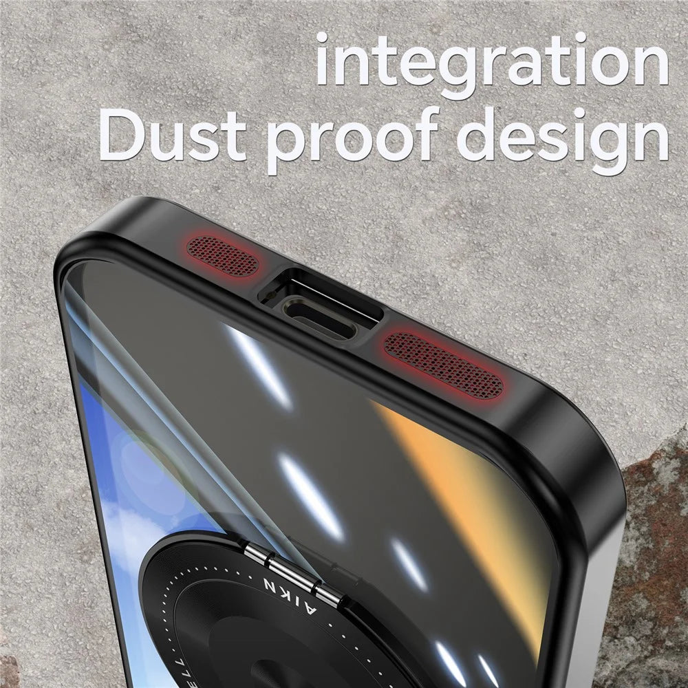 For iPhone 15 Magnetic Case PC + TPU Phone Cover with Rotating Metal Kickstand, Lens Protector - Black - 5