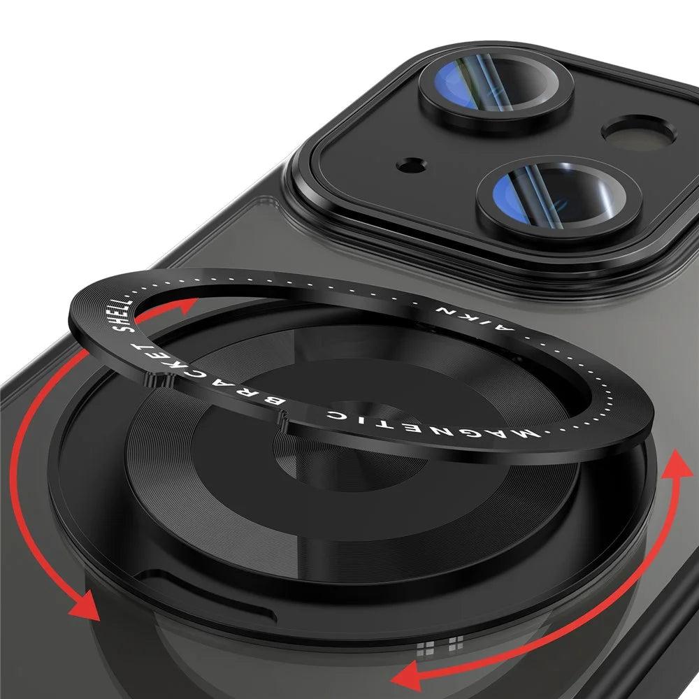 For iPhone 15 Magnetic Case PC + TPU Phone Cover with Rotating Metal Kickstand, Lens Protector - Black - 7