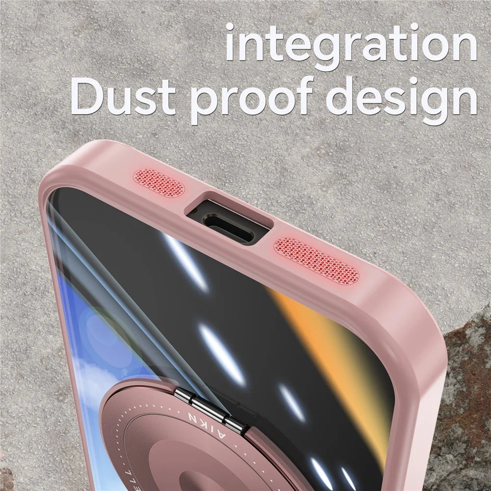 For iPhone 14 Magnetic Case PC + TPU Phone Cover with Rotating Metal Kickstand, Lens Protector - Pink - 5