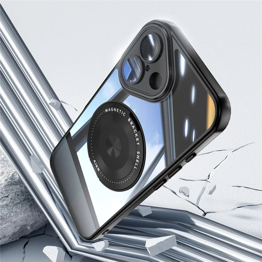 For iPhone 16 Magnetic Case PC + TPU Phone Cover with Rotating Metal Kickstand, Lens Protector - Black - 4