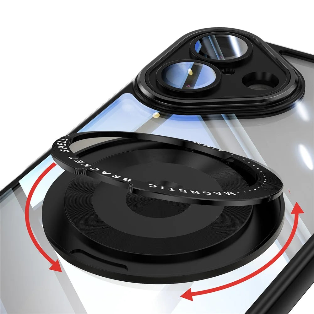 For iPhone 16 Magnetic Case PC + TPU Phone Cover with Rotating Metal Kickstand, Lens Protector - Black - 7