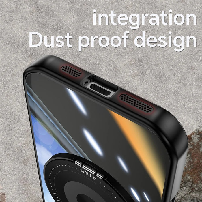 For iPhone 16 Pro Magnetic Case PC + TPU Phone Cover with Rotating Metal Kickstand, Lens Protector - Black - 5
