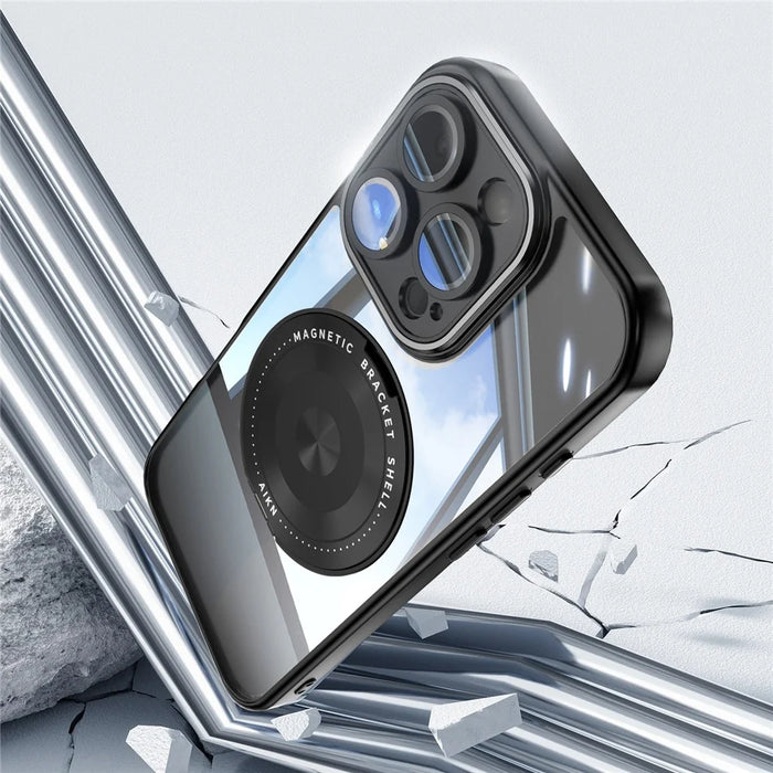 For iPhone 16 Pro Max Magnetic Case PC + TPU Phone Cover with Rotating Metal Kickstand, Lens Protector - Black - 4