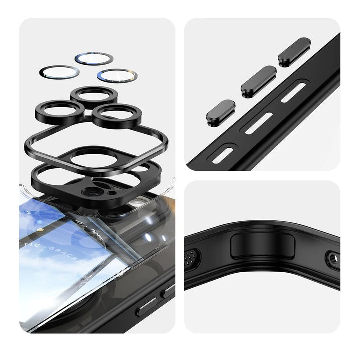 For iPhone 16 Pro Max Magnetic Case PC + TPU Phone Cover with Rotating Metal Kickstand, Lens Protector - Black - 6