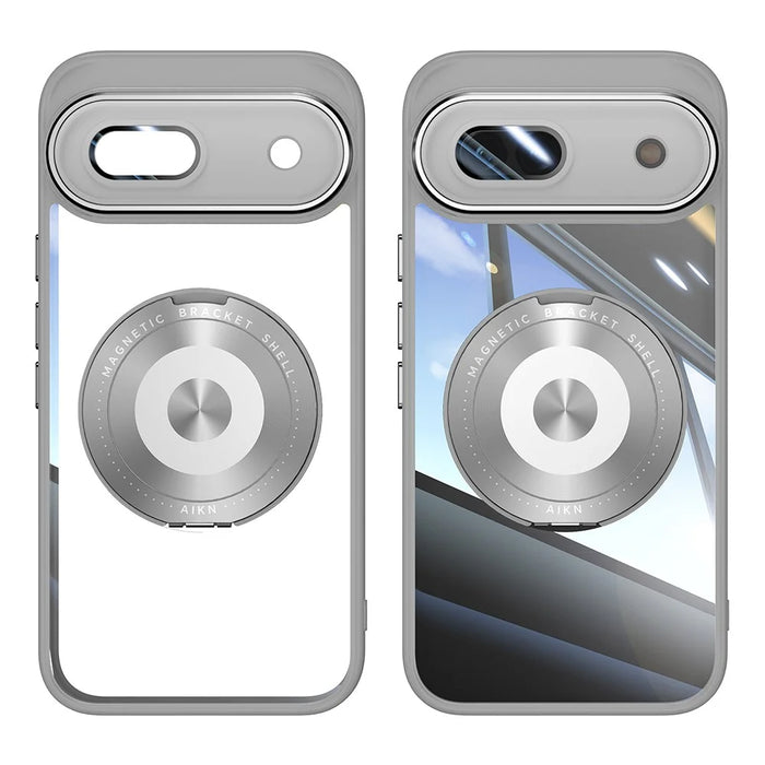 For Google Pixel 8a Magnetic Case PC + TPU Phone Cover with Rotating Metal Kickstand, Lens Protector - Titanium Grey - 1