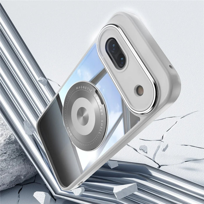 For Google Pixel 8a Magnetic Case PC + TPU Phone Cover with Rotating Metal Kickstand, Lens Protector - Titanium Grey - 4