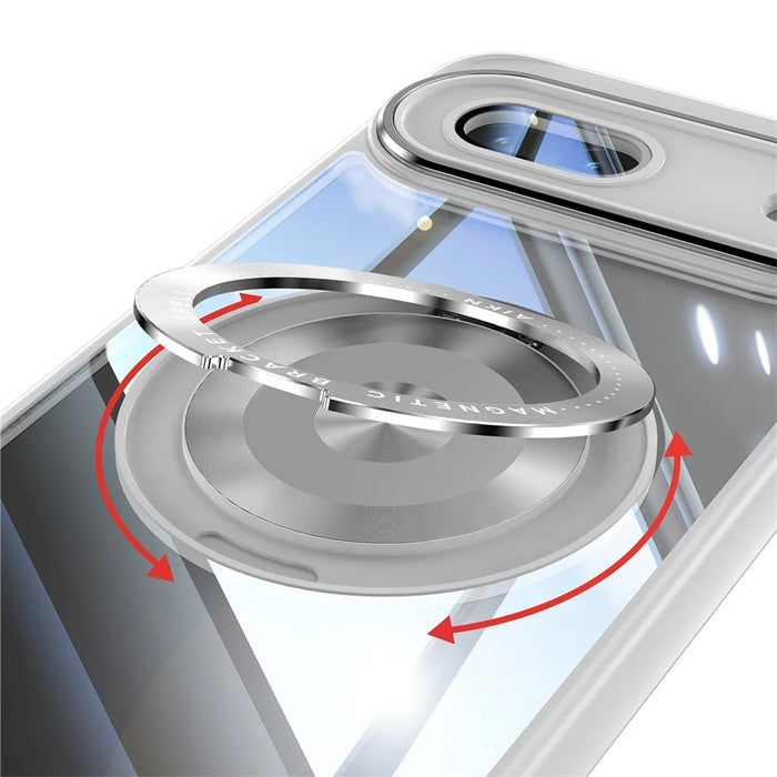 For Google Pixel 8a Magnetic Case PC + TPU Phone Cover with Rotating Metal Kickstand, Lens Protector - Titanium Grey - 7
