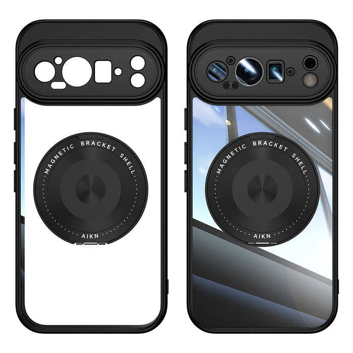 For Google Pixel 9 Pro XL Magnetic Case PC + TPU Phone Cover with Rotating Metal Kickstand, Lens Protector - Black - 2