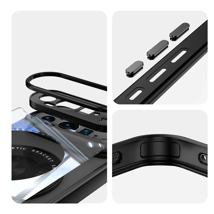 For Google Pixel 9 Pro XL Magnetic Case PC + TPU Phone Cover with Rotating Metal Kickstand, Lens Protector - Black - 7