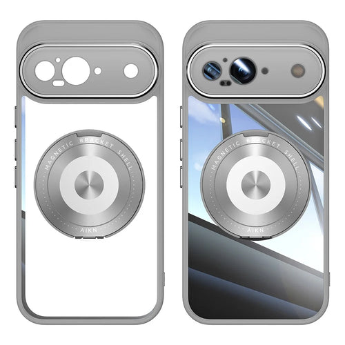 For Google Pixel 9 Magnetic Case PC + TPU Phone Cover with Rotating Metal Kickstand, Lens Protector - Titanium Grey - 1