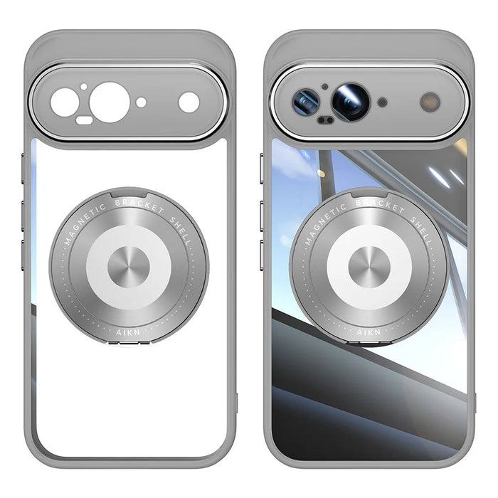 For Google Pixel 9 Magnetic Case PC + TPU Phone Cover with Rotating Metal Kickstand, Lens Protector - Titanium Grey - 1