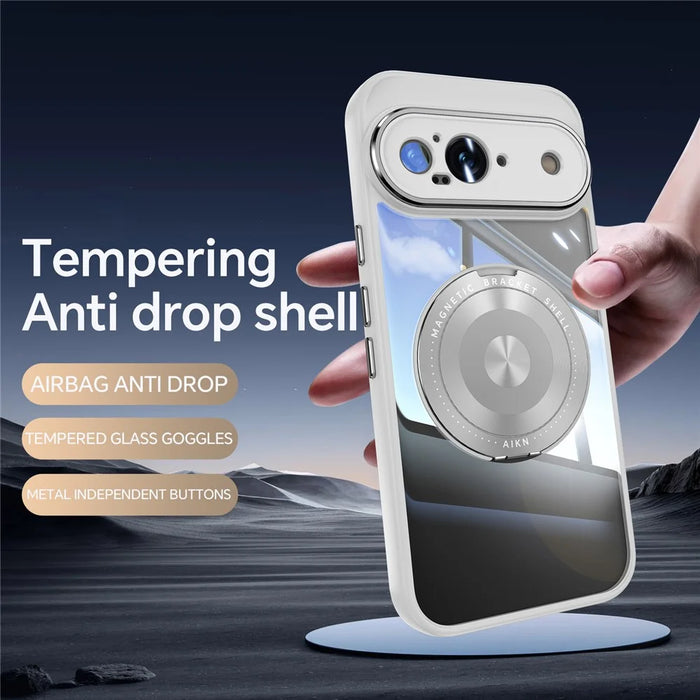 For Google Pixel 9 Magnetic Case PC + TPU Phone Cover with Rotating Metal Kickstand, Lens Protector - Titanium Grey - 2